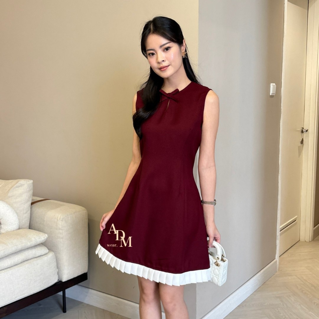 ADM Flowy Dress Premium Collection Dress Pita Depan Semiwool Polos Jahitan Rapih