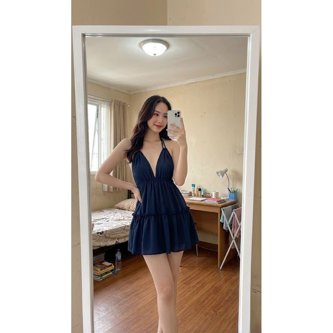 SASSY Daster Rayon Backless Kekinian Dress Wanita Polos Tali Bisa Dilepas Minji Single Inferno Rembuna