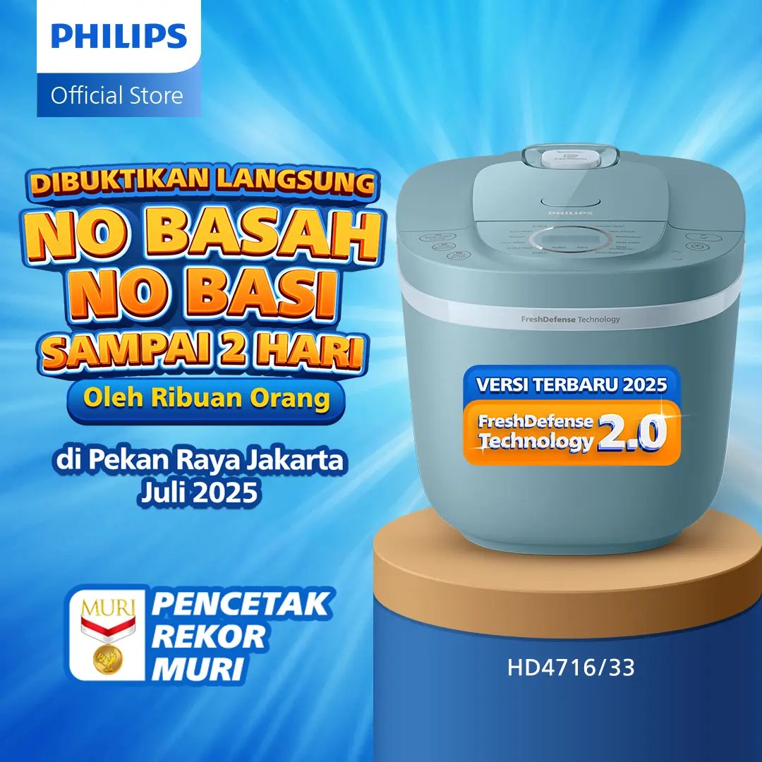 Philips Digital Rice Cooker Penanak Nasi 1.8 L - 3000 Digital Series HD4716/33 - Biru - 16 Menu Masak - Anti lengket - FreshDefense Technology - 400 Watt