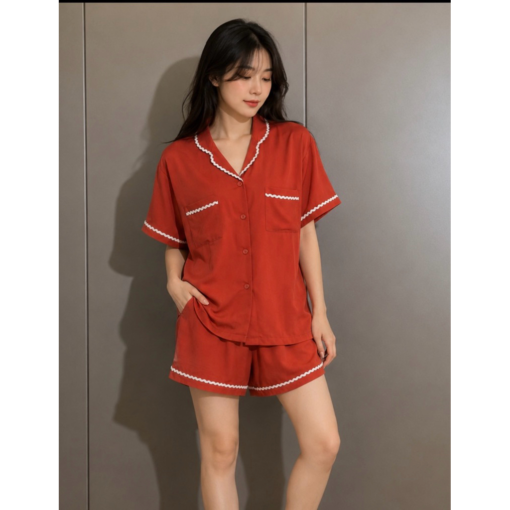 AURAE – Ivy | Setelan Tidur Rayon Twill Viscose Wanita Lengan Pendek Celana Pendek Nyaman