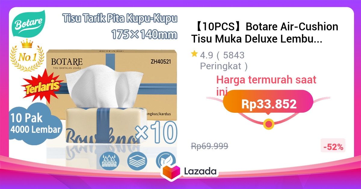 【10PCS】Botare Air-Cushion Tisu Muka Deluxe Lembut 4 Lapisan 400 helai aman untuk wajah dan bayi