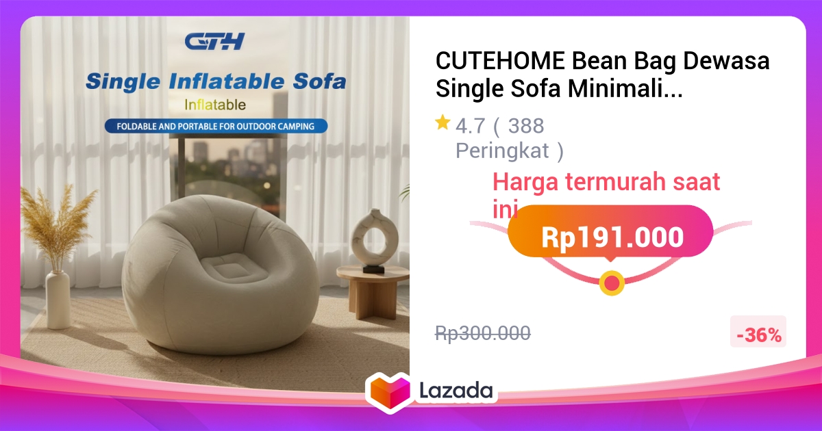CUTEHOME Bean Bag Dewasa Single Sofa Minimalis Sofa Millenial Bean Bag portabel Sofa Santai Angin Waterproof