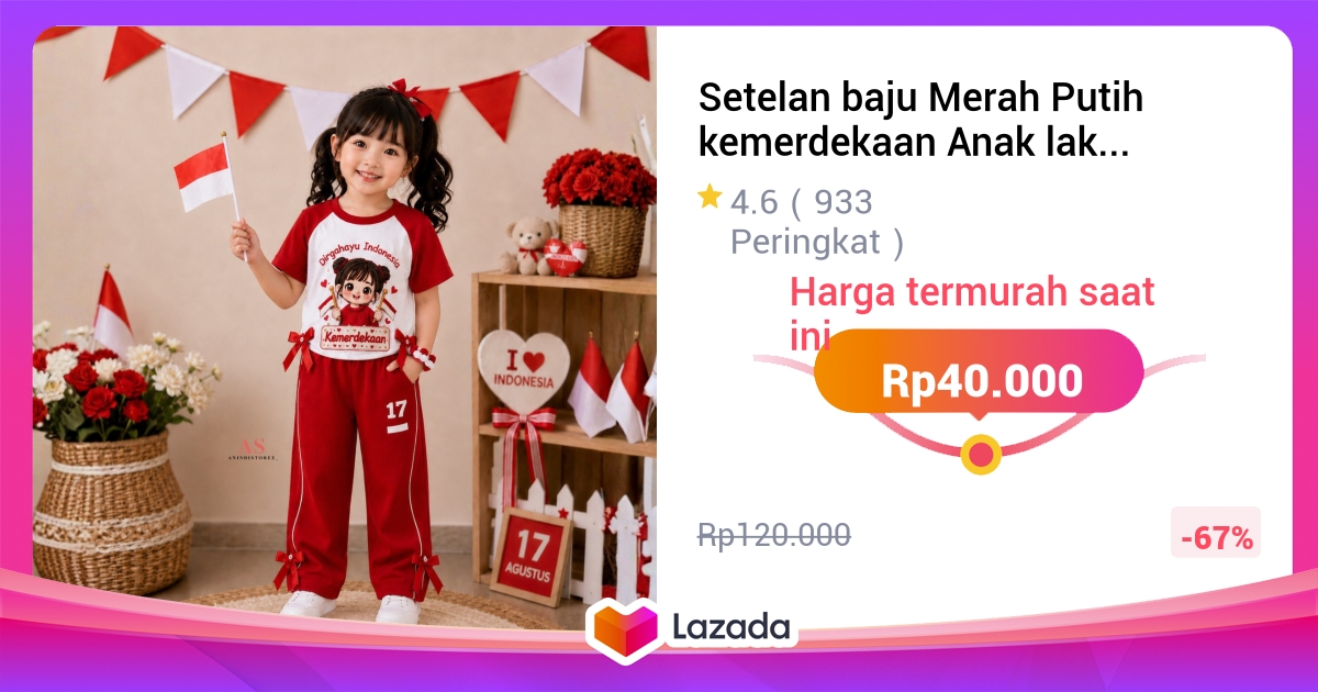 Setelan baju Merah Putih kemerdekaan Anak laki dan perempuan Spesial 17 agustusan Usia 1-12 thn