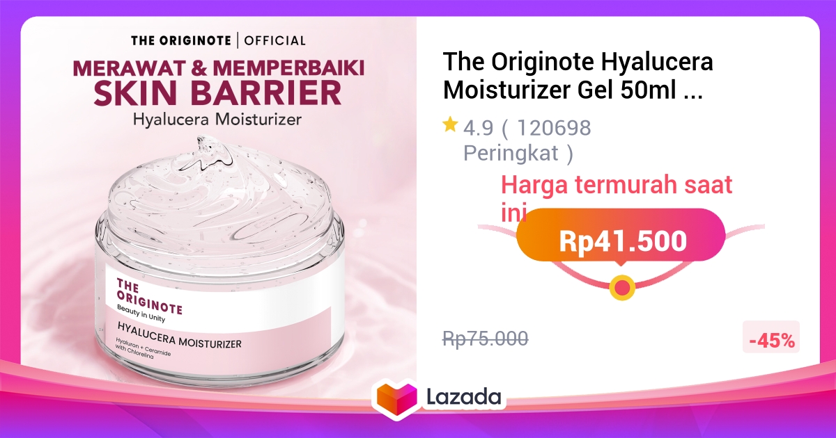 The Originote Hyalucera Moisturizer Gel 50ml - Pelembab Wajah untuk Memperbaiki Skin Barrier dan Menghidrasi Kulit with Hyaluronic Acid, Ceramide & Chlorelina【BPOM】