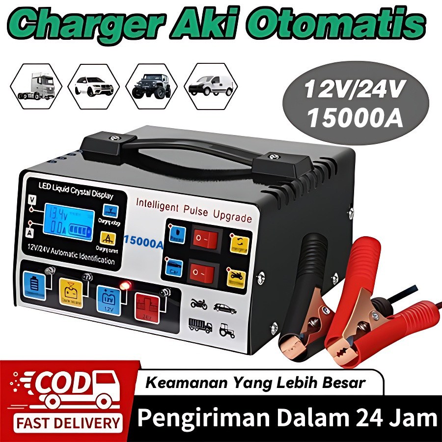 Charger Aki Mobil 12V 24V 1000A/1500A/15000A/Charger Aki Otomatis Smart Intelligent Auto Repair Mobil Pengisi daya 12v24v 400W 800AH