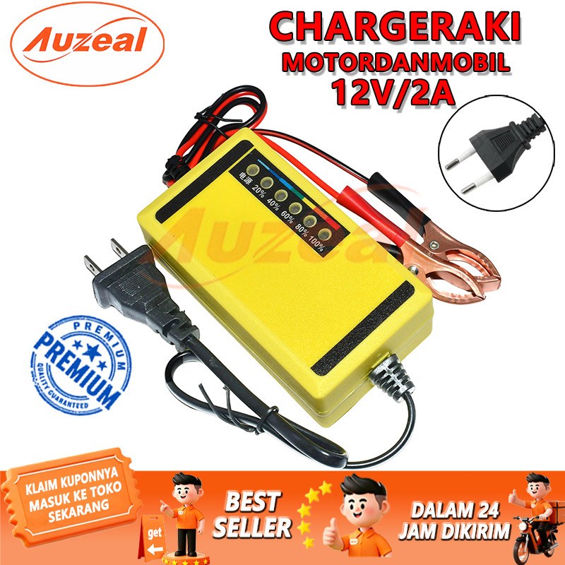 Auzeal Charger Aki Portable 12V 2A/Charger Aki 12V 3AH-20AH Alat Cas Aki Car Truck Motorcycle Battery