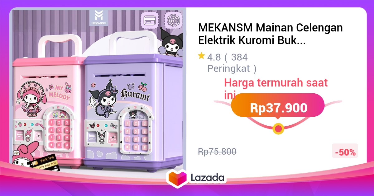 MEKANSM Mainan Celengan Elektrik Kuromi Buka Kunci Sidik Jari Kata Sandi Bank/Mainan Tabungan Otomatis Kartu Gesek untuk Membuka Pintu Hadiah Edukasi Anak