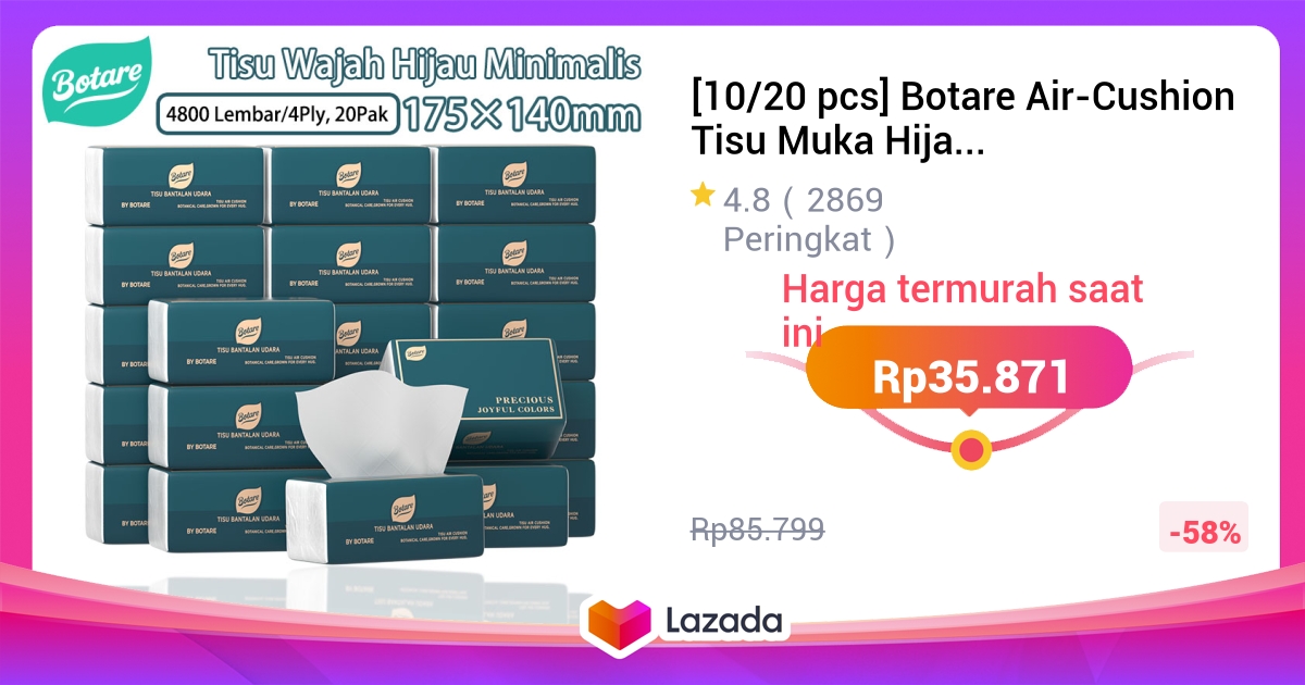 [10/20 pcs] Botare Air-Cushion Tisu Muka Hijau Minimalis Lembut Halus Tebal 4 Lapisan 4800 Lembar Serbaguna