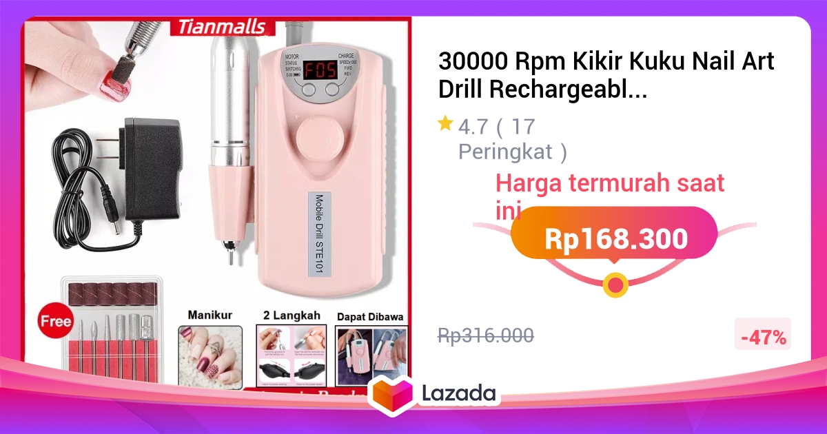 30000 Rpm Kikir Kuku Nail Art Drill Rechargeable Elektrik Nail Grinding Polisher Machine Ganti Mata Bor Dengan Cepat Alat Manicure Pedicure Set