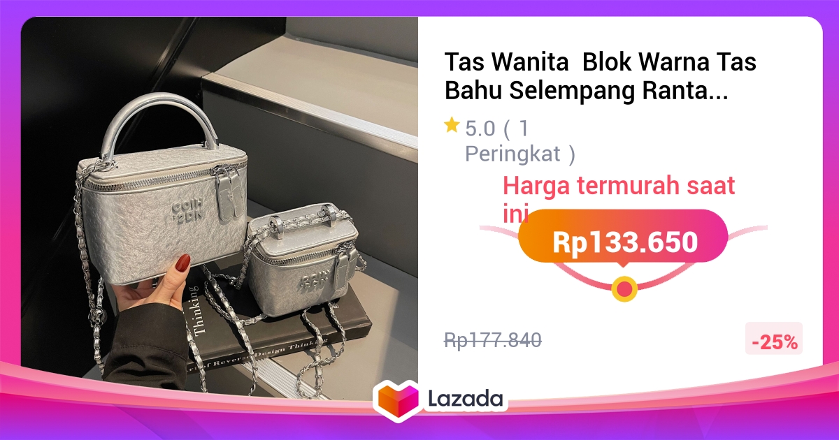 Tas Wanita  Blok Warna Tas Bahu Selempang Rantai Kekinian Tas Sehari‑hari Sederhana 2025