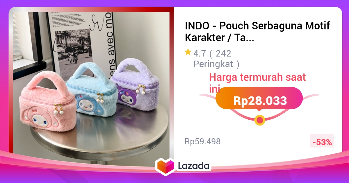 INDO - Pouch Serbaguna Motif Karakter / Tas Kosmetik Bulu Halus