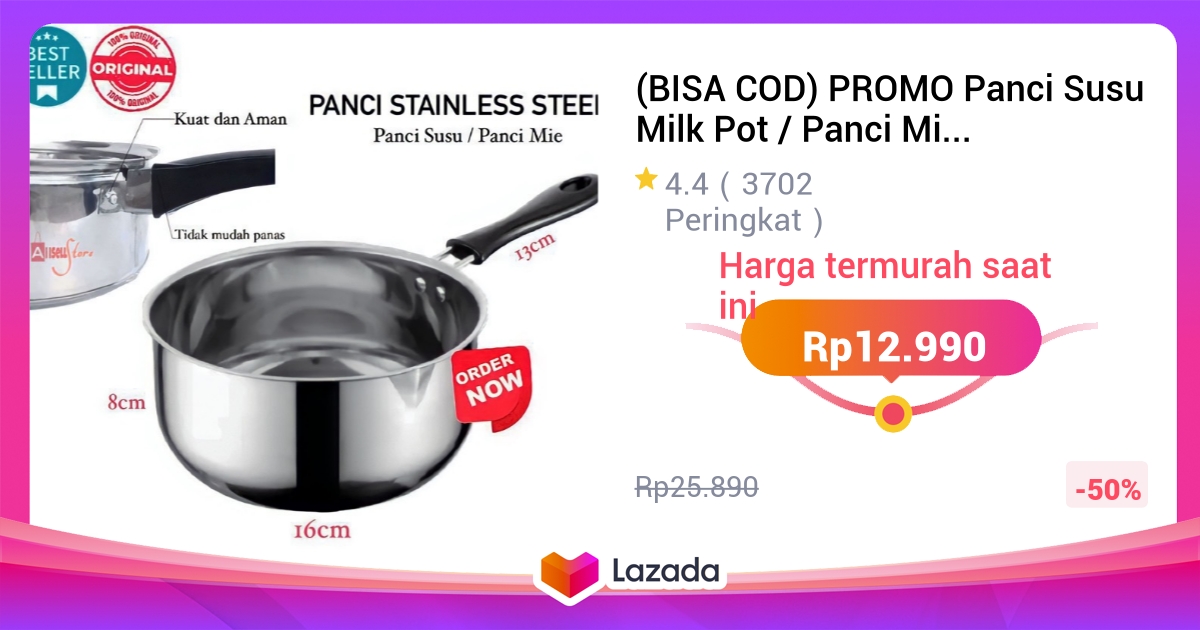 (BISA COD) PROMO Panci Susu Milk Pot / Panci Mie Tanpa Tutup Stainless Steel