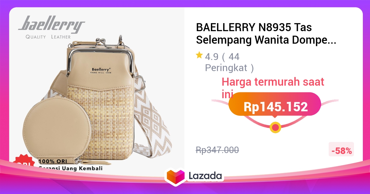 BAELLERRY N8935 Tas Selempang Wanita Dompet Handphone Slingbag PU Leather Premium BAEOS