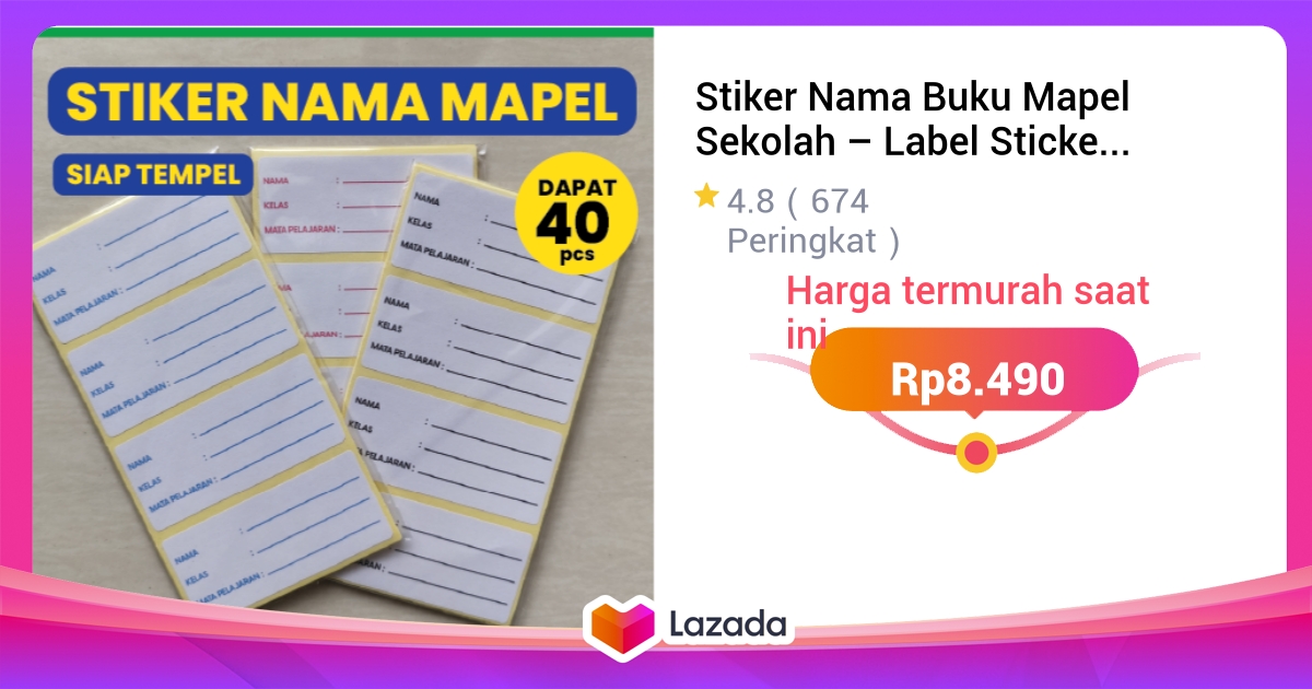 Stiker Nama Buku Mapel Sekolah – Label Sticker Mata Pelajaran Anak