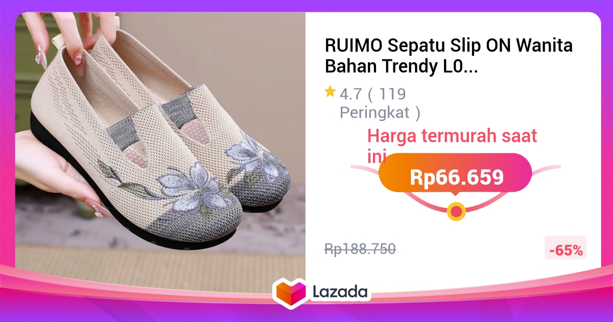 RUIMO Sepatu Slip ON Wanita Bahan Trendy L05 Sneakers Hitam Sport Cewek Kasual Perempuan Kerja