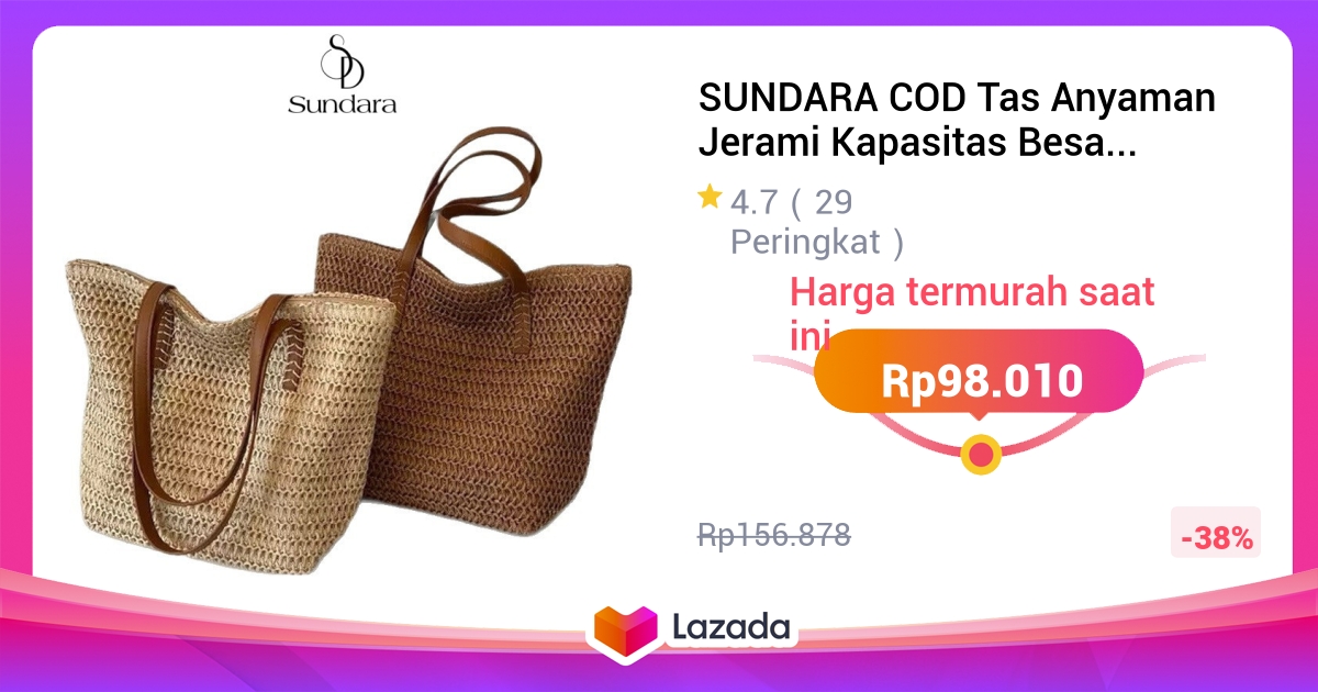SUNDARA COD Tas Anyaman Jerami Kapasitas Besar Komuter Korea Sederhana a Liburan Pantai Musim Panas 2025 Tas Bahu Tas Handwoven