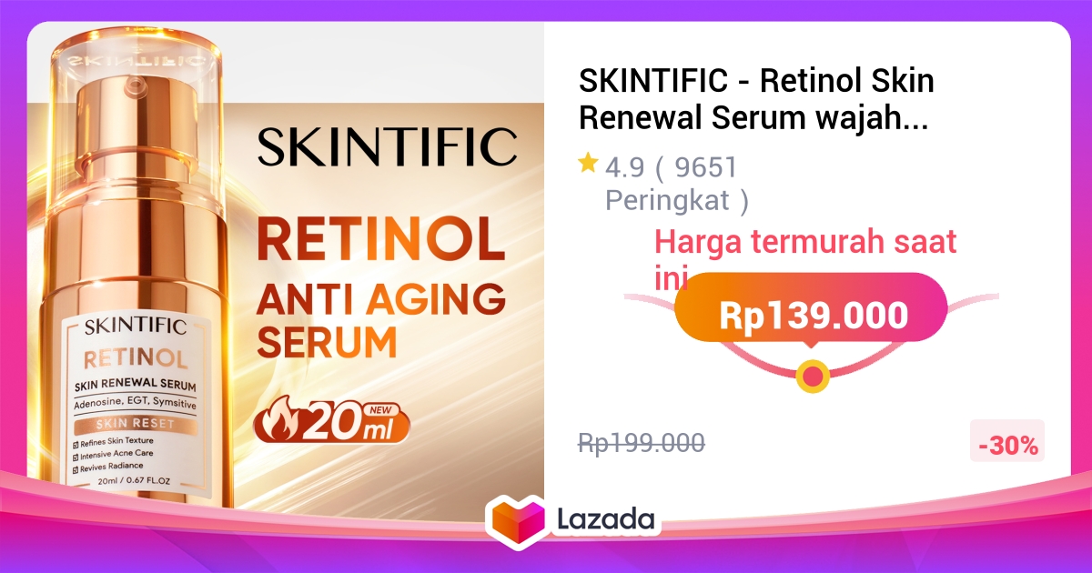 SKINTIFIC - Retinol Skin Renewal Serum wajah| Retinoid Menyamarkan Membuat kulit terasa lebih halus Anti Aging Membantu mengurangi tam Meratakan Warna Kulit Merawat Kulit Berjerawat with Pure Retinol Adenosin|Smooth Acne Glowing Fade Dark Spot night serum