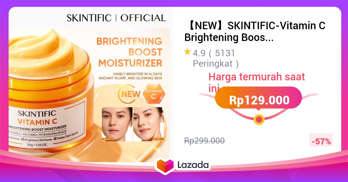 【NEW】SKINTIFIC-Vitamin C Brightening Boost Moisturizer – Pelembap Wajah & Leher – Semua Jenis Kulit – Mencerahkan/Meratakan Warna Kulit/Memudarkan Noda Hitam – Day & Night Skincare BPOM