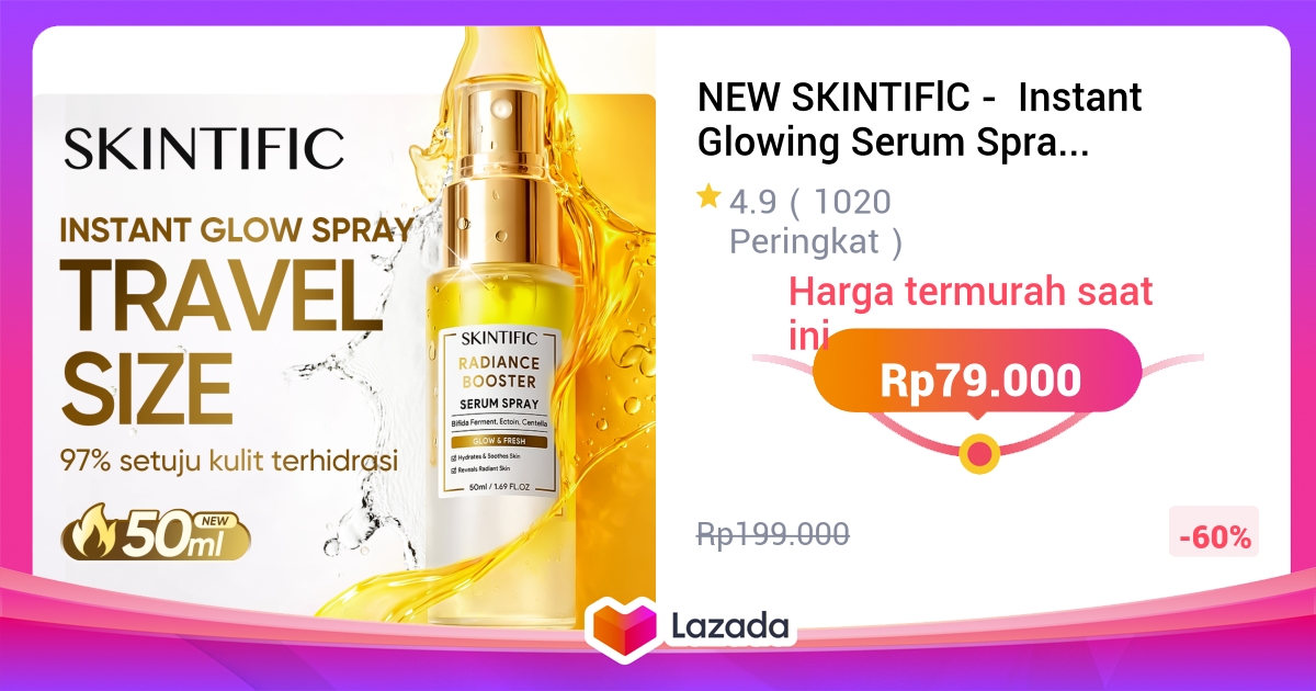 NEW SKINTIFlC -  Instant Glowing Serum Spray 50ML| Radiance Booster Essence toner serum mencerahkan wajah Moisturizer Hydrating Toner Centella Kulit Lebih Halus Lembab Dalam Multifungsi Skincare Pendukung Make Up Setting Spray Travel Size serum glow bomb