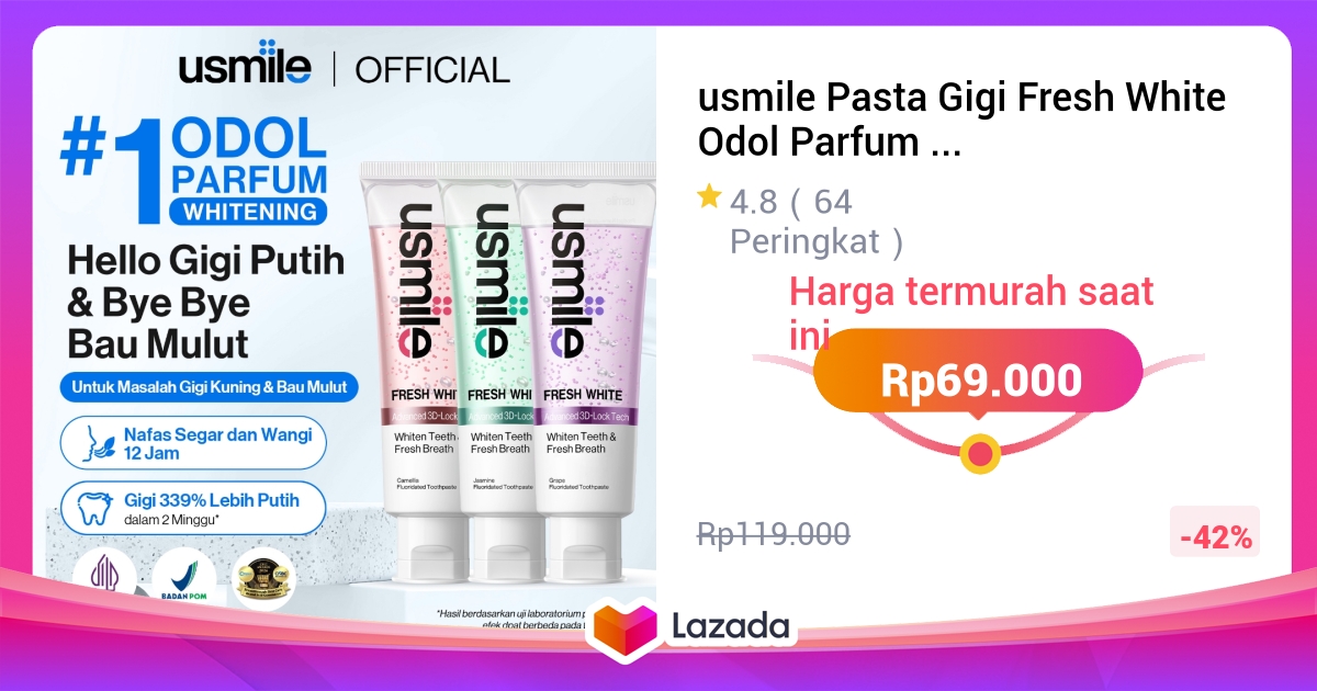 usmile Pasta Gigi Fresh White Odol Parfum - Terinspirasi Wangi Parfum Swiss | Formula Lembut Fresh Whitening 12 Jam untuk Nafas Bersih & Percaya Diri | Penghilang Bau Mulut | Whitening Toothpaste | Pembersih Noda Gigi | Nafas Segar | Pasta Gigi Whitening