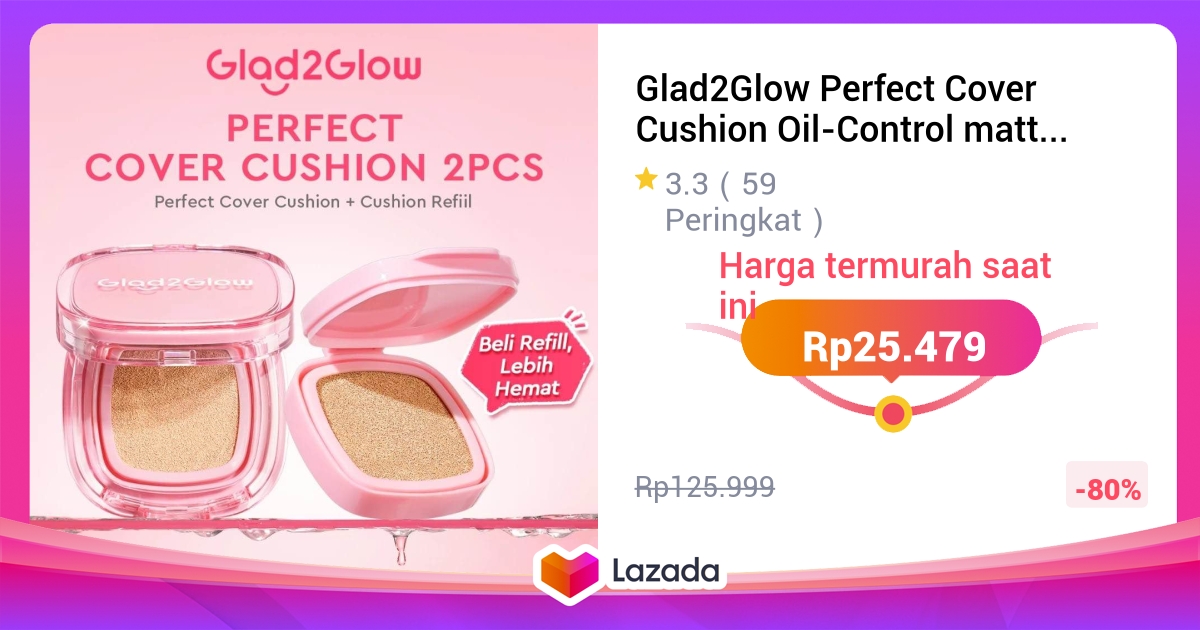 Glad2Glow Perfect Cover Cushion Oil-Control matte Foundation Waterproof Sweatproof Finish Poreless Cushion Refill BB CC Cream Makeup refill g2glow