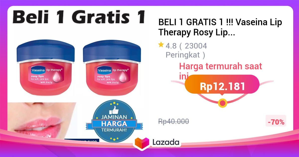 BELI 1 GRATIS 1 !!! Vaseina Lip Therapy Rosy Lips SOFT PINK / Lipbalm Liptint Lipgloss Pelembab Bibir Pemerah Bibir Pink Korea Kosmetik Wanita Anak Sekolah Mirip Vaseline Lip Balm Vaseline Lip Therapy Mencerahkan Bibir Hitam Bibir Kering Jadi Bibir PINK