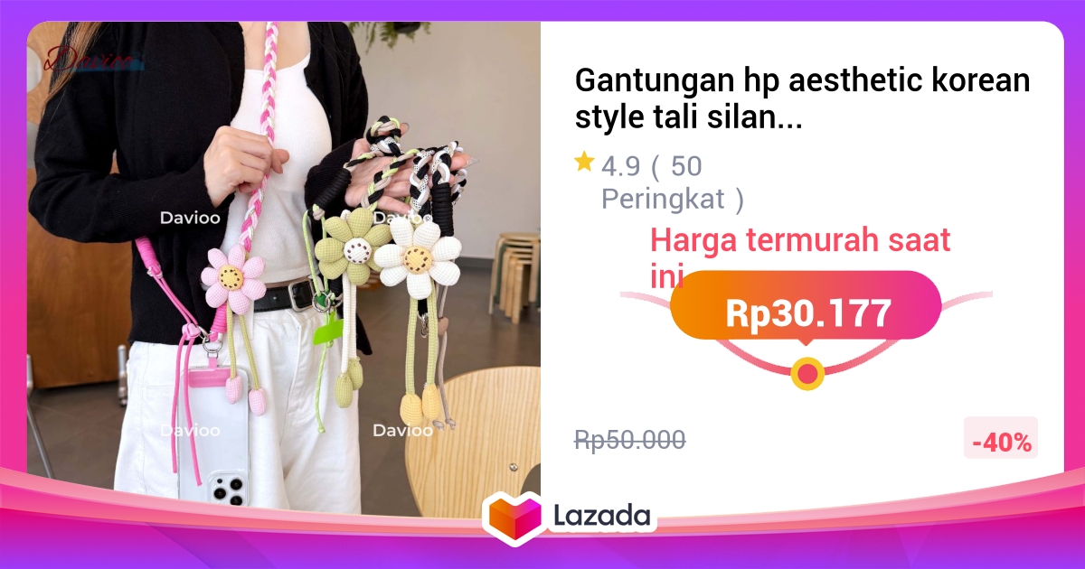 Gantungan hp aesthetic korean style tali silang imut model bungan bisa diatur panjang atau pendek