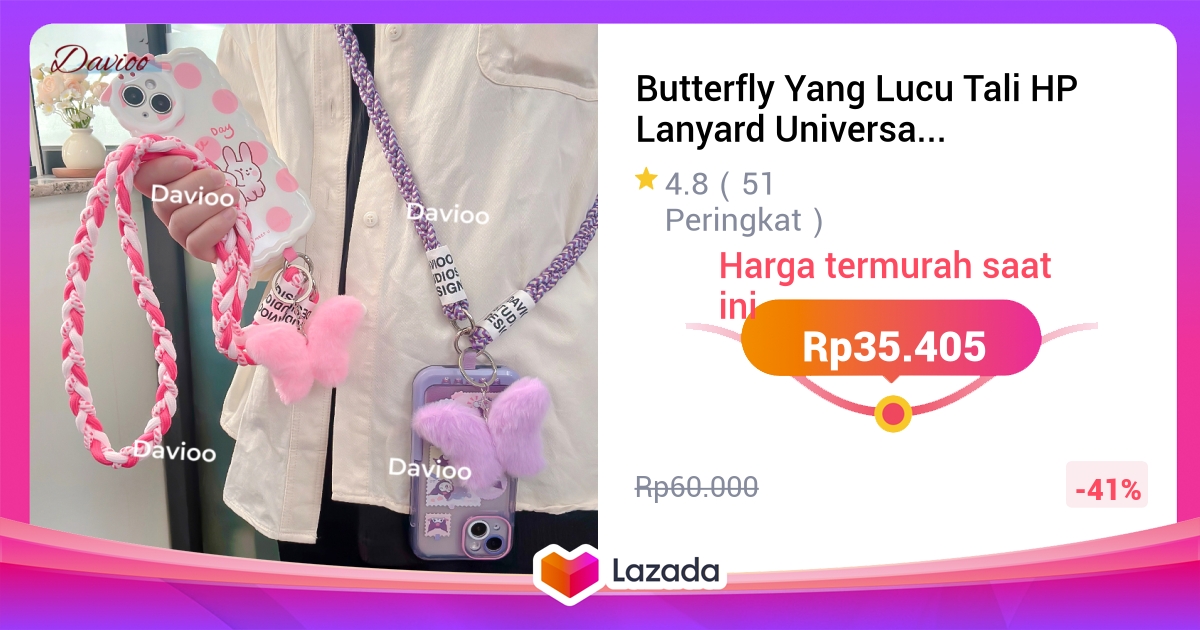 Butterfly Yang Lucu Tali HP Lanyard Universal Bisa Cross-body Motif Kupu-Kupu Gantungan Handphone