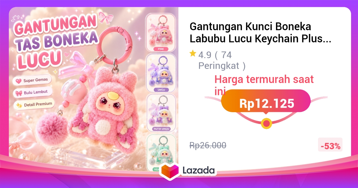 Gantungan Kunci Boneka Labubu Lucu Keychain Plush Aesthetic Kartun untuk Tas & Mobil, Hadiah Ulang Tahun