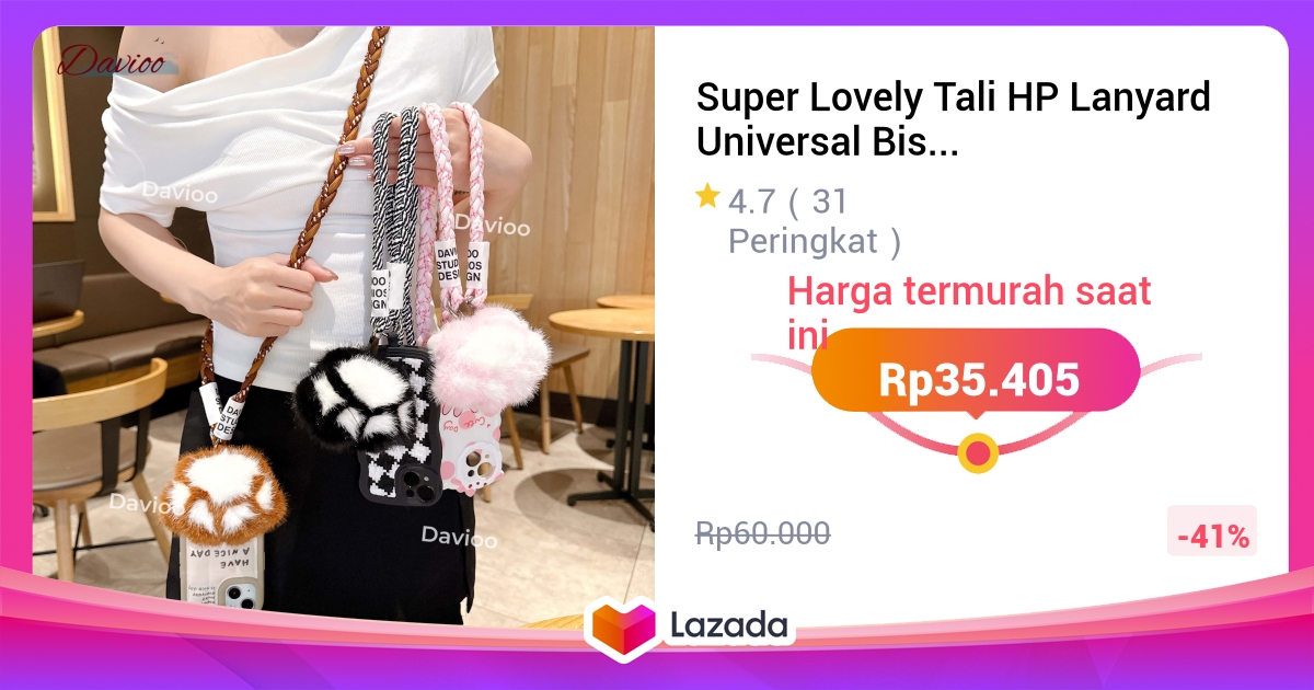 Super Lovely Tali HP Lanyard Universal Bisa Cross-body Motif Kaki Kucing Bear Gantungan Handphone