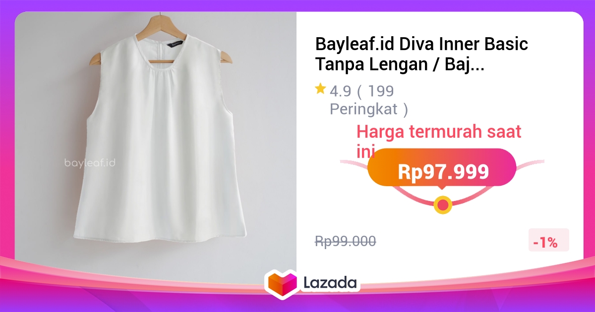 Bayleaf.id Diva Inner Basic Tanpa Lengan / Baju Dalam Tanpa Lengan Premium / Sleeveless Inner Basic