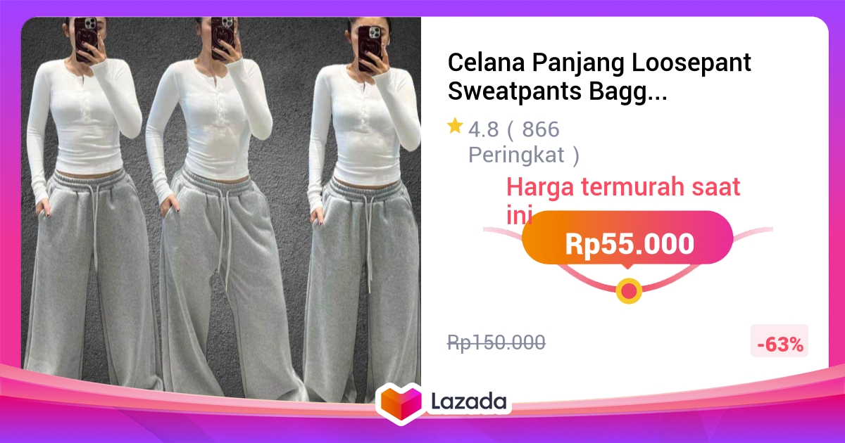 Celana Panjang Loosepant Sweatpants Baggy Highwaist Jogger Wanita Pria Unisex Kasual