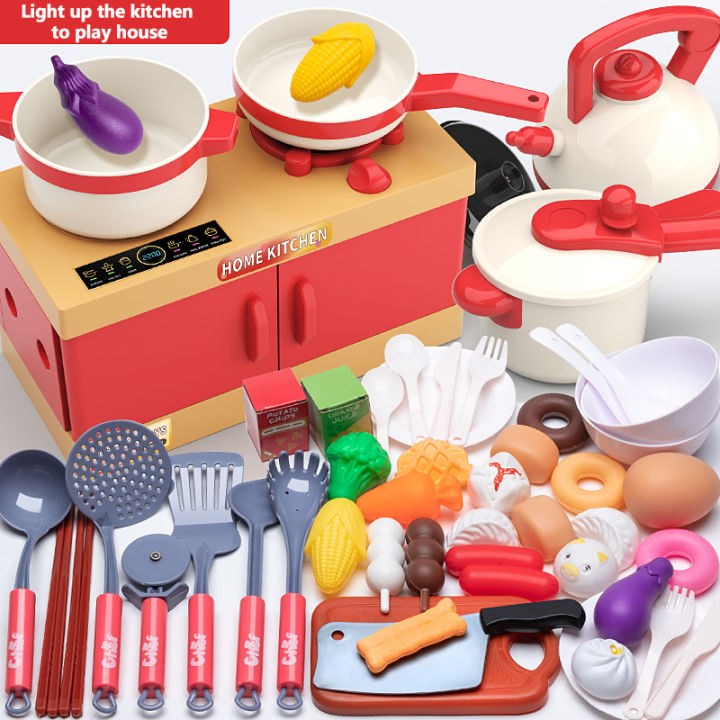 FUNToy 84PCS Mainan Dapur Anak Simulasi Peralatan Makan Mainan Edukasi Mainan Pendidikan Makanan Mini Berpura-pura Anak Perempuan Mainan Memasak