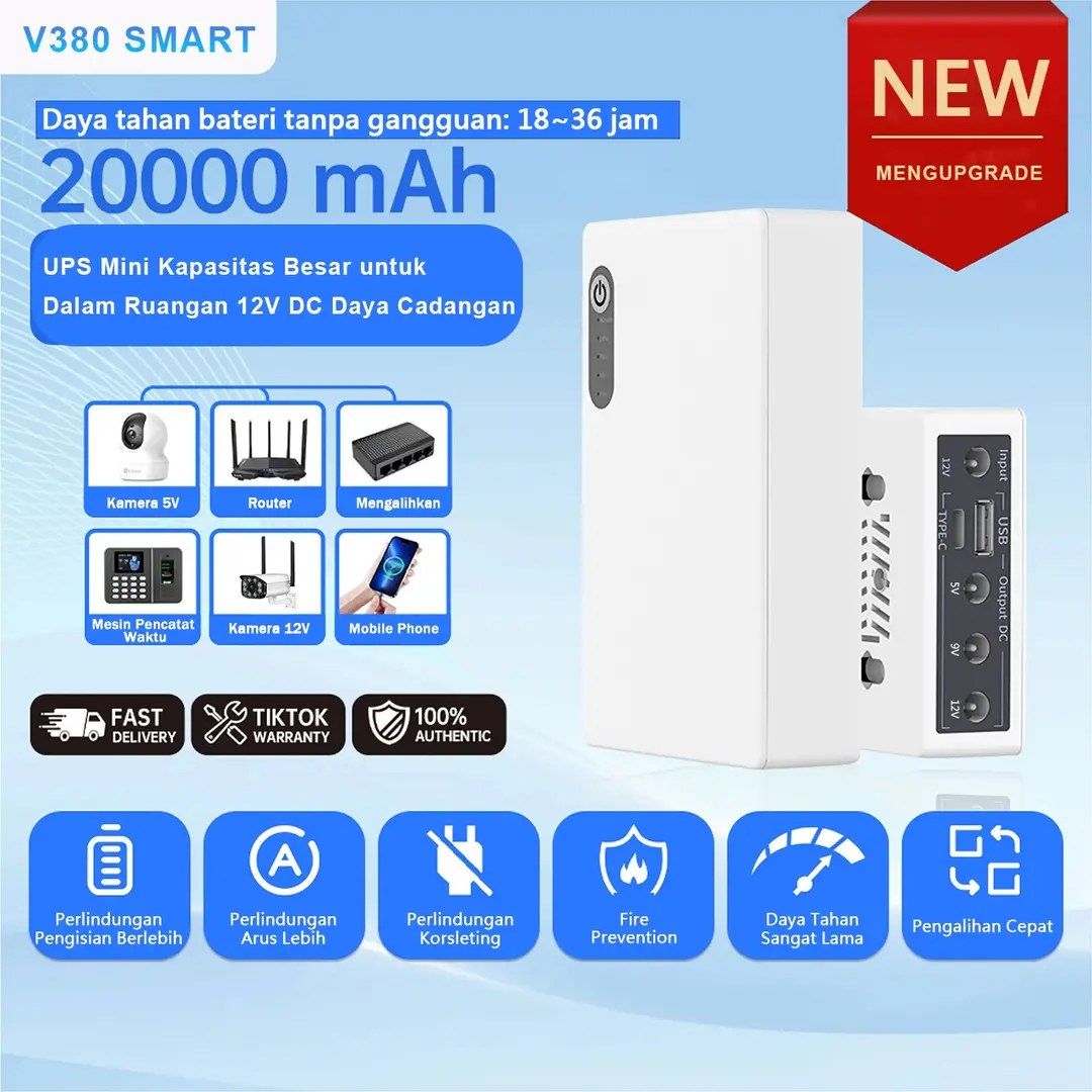 LUXARA Mini UPS 20000mAh 12V 2A Backup Power Supply UPS WiFi Router Modem CCTV Anti Mati Lampu Cadangan Listrik Rumah Internet Stabil Tetap Nyala Saat Listrik Padam Pengisian Daya Ponsel Portable Rumah Darurat UPS Stabilizers