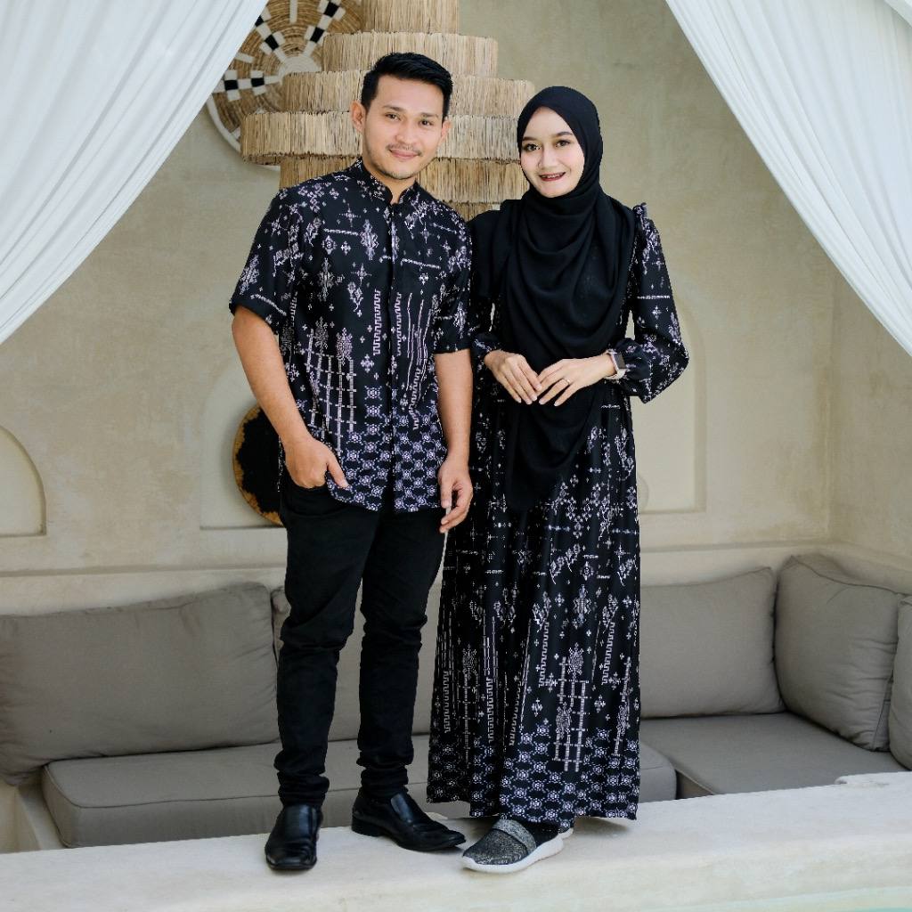 Gamis Couple Keluarga Seravina Black Series By Baby Malika, Set Gamis Koko Terbaru Lebaran 2025
